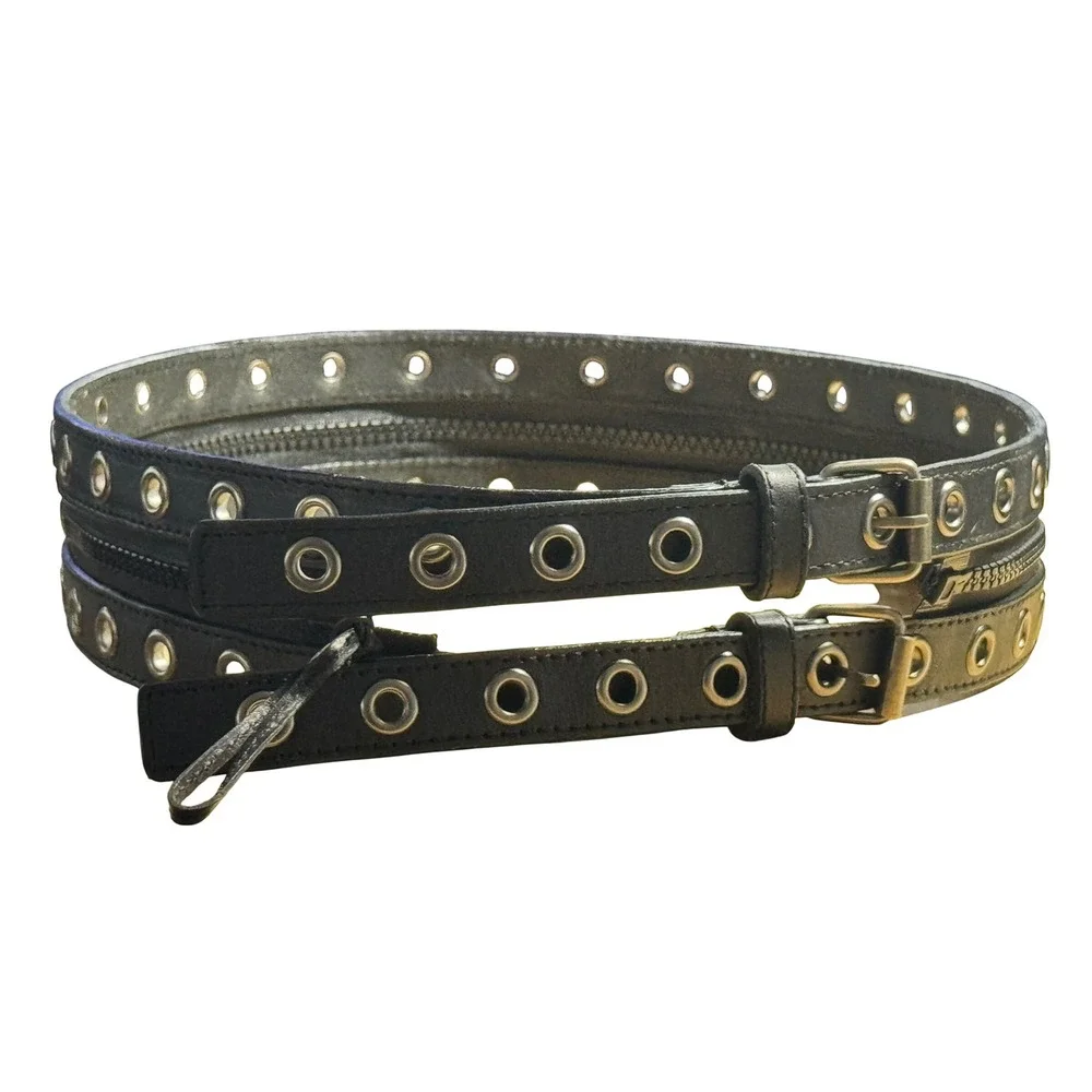 Express Black Leather Double Grommet Zipper Belt Small Punk Grunge Edgy Y2k 00's
